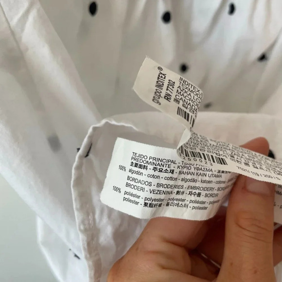 Zara Polka Dot Poplin Embroidered Tie Back  Babydoll Dress White Black Sz Small - Picture 10 of 10